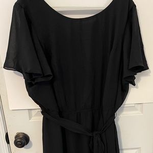 Black Sheer Midi Dress Ruffle Detail and Belt